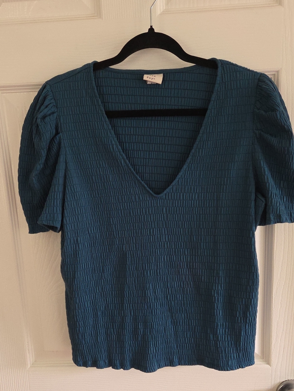 a new day Teal V-Neck Textured Short Sleeve Top